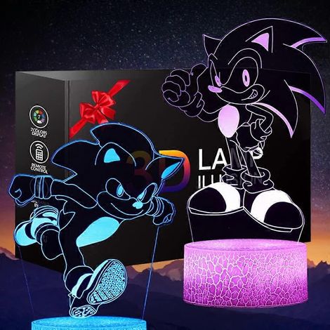 3D Sonic Anime Nachtlicht - LED-Illusionslampe mit 2 Mustern und 16 wechselnden Farben, dekorative Tischlampe mit Fernbedienung, originelles Geburtstags- oder Weihnachtsgeschenk. (1/5)