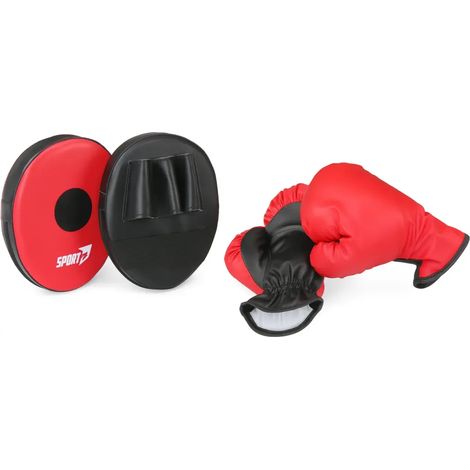 Set Boxe Guantoni 6 oz con Paracolpi 45 mm per Allenamento Rosso (1/5)