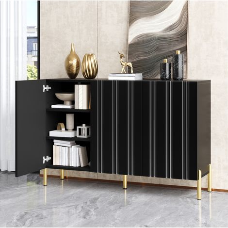 Scarpiera 2-in-1 nera a 3 ante, PB e MDF, 120 x 35,5 x 80 cm DESVIAE (1/5)