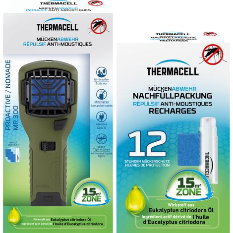 THERMACELL Diffuseur Répulsif Anti Moustiques & Moustiques Tigres Portable Nomade - Zone de Protection 15m² - Effet Rapide - Inodore - Recharges 12h - 1 Cartouches Gaz + 3 Plaquettes - Noir (1/5)