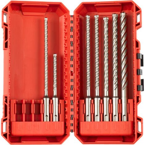 Set di 7 punte da trapano Milwaukee SDS quadrate a 4 lame.