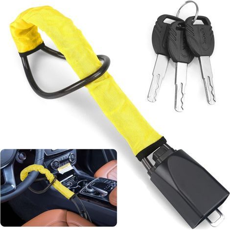 Verrou de volant antivol en acier inoxydable – Système de verrouillage universel – 3 clés – Câble d'acier robuste 5mm – Compatible voitures et camionnettes (1/5)