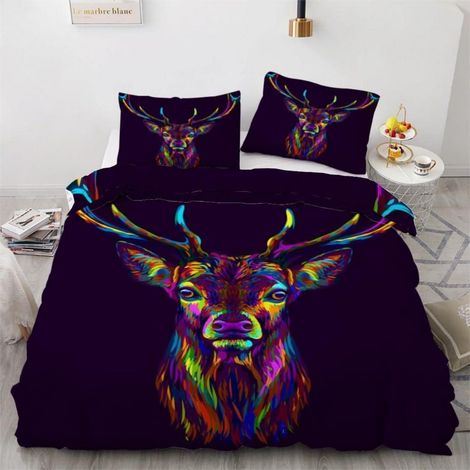 Bettwäsche-Set 155x220 cm mit 2 Kissenbezügen 80x80 cm, Mikrofaser, Elch-Motiv