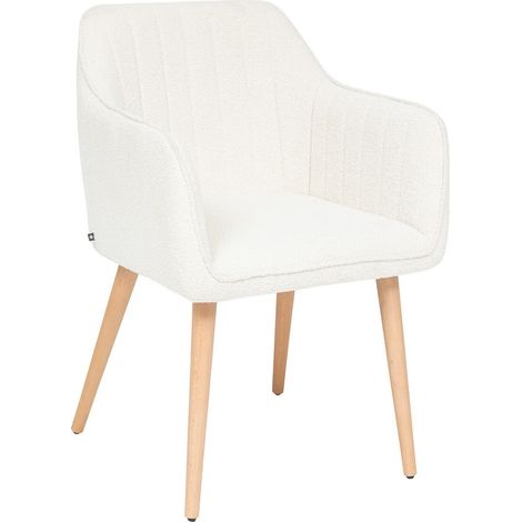 Atmosphera – Fauteuil relax bouclette blanche – Structure MDF et contreplaqué – Pieds en bois de hêtre et métal – Dimensions L. 57 x P. 60 x H. 83,5 cm (1/5)