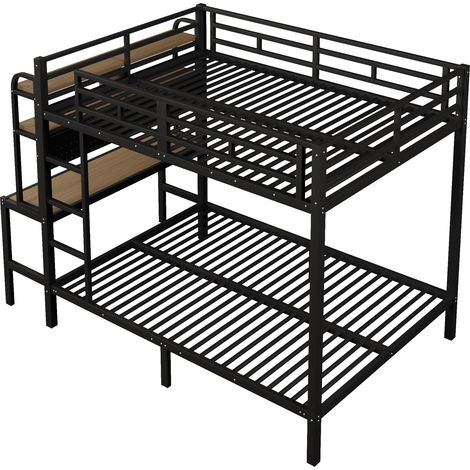 Letto a soppalco 140 x 200 cm in metallo con scrivania, mensole, LED e USB, nero (1/5)