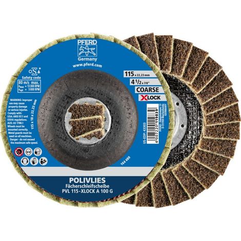 PFERD TOOLS POLIVLIES-Fächerscheibe PVL Korund Ø 115 mm Bohrung 22,23 mm/X-LOCK A100G für Feinschliff 5 Stk (1/5)
