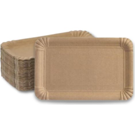 Lot de 50 assiettes en carton rectangulaires - 13 x 20 cm - Papier kraft - Marron - Étanche à la graisse - Jetables - Crêpes - Carton à saucisse - Bol à frites - Gaufres - Salade - (1/4)