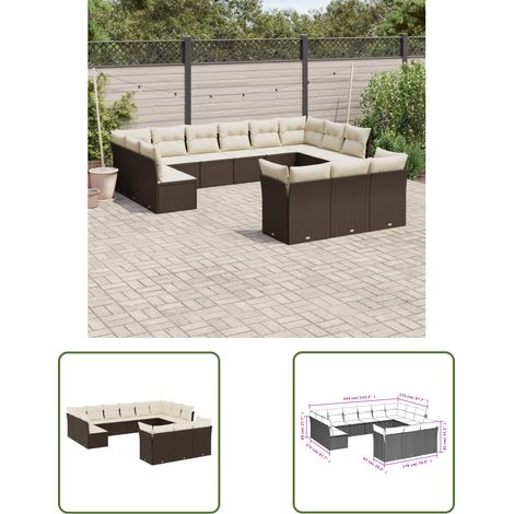 The Living Store 13-tlg. Garten-Sofagarnitur mit Kissen Braun Poly Rattan - Gartensortiment - Gartenmöbelset - Lounge Möbel - Rattan Sofa - Polyethylen Furniture