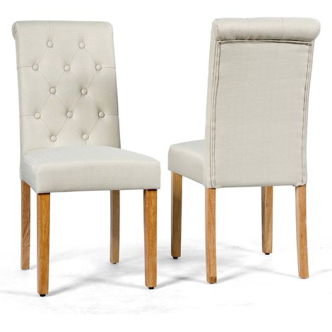Set di 2 sedie da pranzo, tessuto imbottito, gambe in legno di caucciù