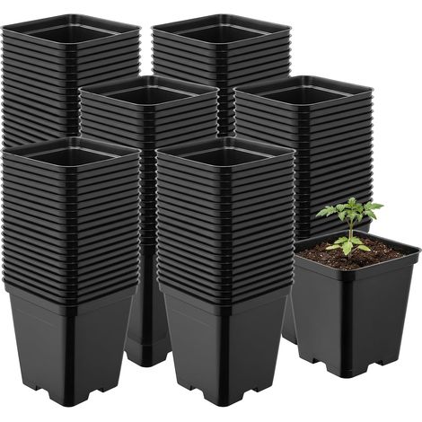 Lot 100 Godets, Carré, Plastique, 0,5L, Drainage, Semis, Jardin (1/2)
