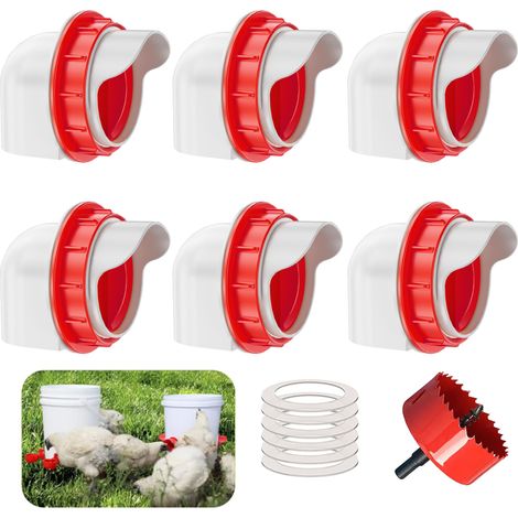 Lot de 6 mangeoires à poulet sans gaspillage, mangeoire automatique pour volaille avec scie cloche, à monter soi-même, adaptées aux fentes de seau (1/5)