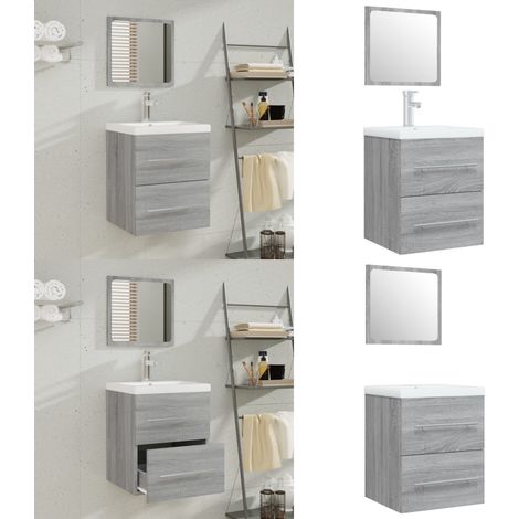 Meuble lavabo avec bassin intégré Sonoma gris Bois d'ingénierie - Armoire d'évier - Vasque encastrée (1/5)