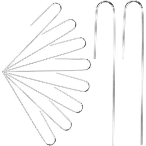 Lot de 100 agrafes de jardin en forme de J pour tuyau d'arrosage - 12,7 cm - Pour tuyau d'égouttement (conçues pour contenir des tuyaux d'égouttement jusqu'à 1,27 cm de diamètre), argenté (1/5)