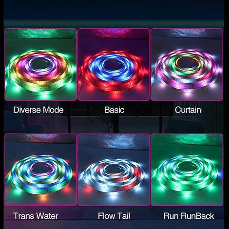 Bande lumineuse LED compatible Bluetooth avec contrôle du son et de la musique, RGB 5V USB, rétroéclairage - 7,5 mètres (1/4)