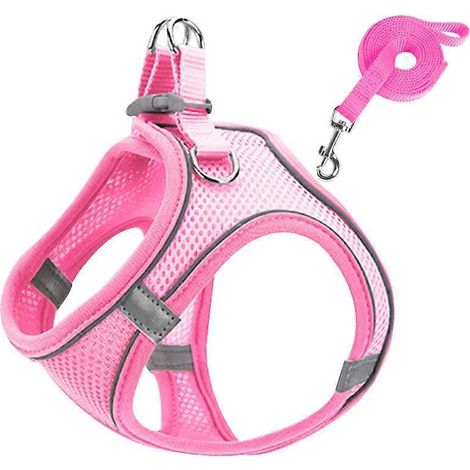 Hunde- und Katzengeschirr mit Leine, Größe S, rosa, reflektierende Anti-Zug-Trainingsweste, ideal für kleine Hunde und Katzen.