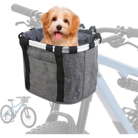 Faltbarer Fahrradkorb, Front-Fahrradkorb für Hunde, Hundetransportbox, Haustierkorb, Lenkertasche, abnehmbar, Mountainbiken, Picknick (Grau) (1/3)