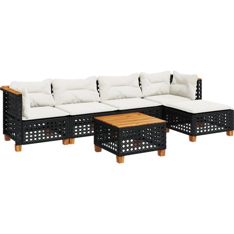 Maison Exclusive - Set Divano da Giardino 6 pz con Cuscini Nero in Polyrattan (1/5)