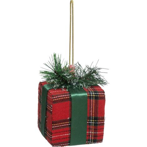 Caja de regalo de tartán de poliestireno rojo de 10 cm - Atmosphera créateur d'intérieur