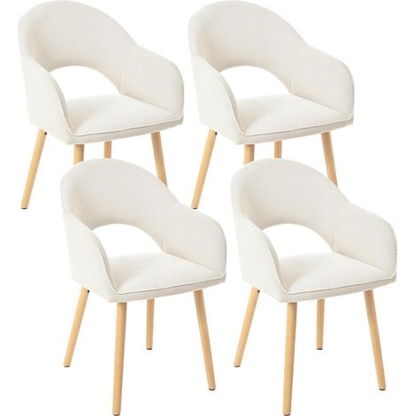 Lot de 4 chaises de salle à manger en velours côtelé beige avec accoudoirs et pieds en bois (1/5)
