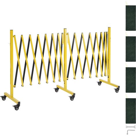 Barrière de Sécurité Extensible Double Barrière Accordéon 7,66 m Clôture Pliable Industrielle pour Allée, Entrepôt, Ascenseur, en Métal, Portable, Mobile, Roulettes Verrouillables, Jaune et Noir (1/5)