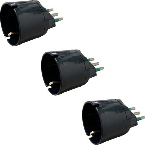 gloca Set 3 Adattatori Presa Schuko 10A Con Spina 10A Colore Nero Standard Italiano (1/4)