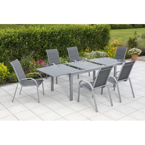 Amalfi Set 7tlg 6 Sessel Semi Tisch 180(250)x100cm