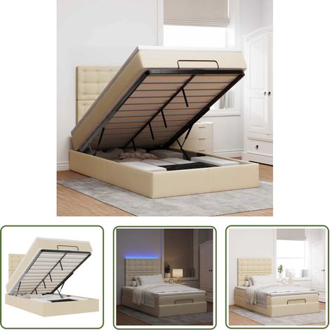 Surmatelas - vidaXL Cadre de lit ottoman avec matelas crème 120x190 cm tissu - Lumière LED (1/5)