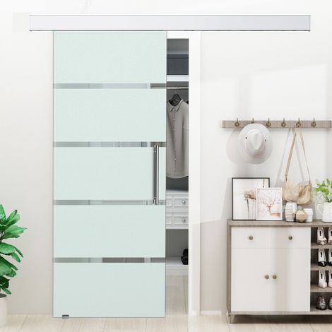Puerta Corredera de Cristal 77,5x205 cm Puerta Corrediza Deslizante con Riel de Cristal de Seguridad Translúcido (1/5)