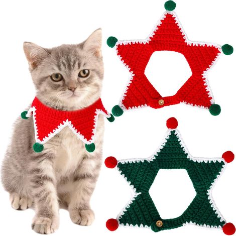 2-teiliges dekoratives Pentagramm-Lätzchen-Set für Hunde und Katzen, Weihnachtshalsband für Haustiere, weiches und bequemes Hundehalsband aus Baumwolle, personalisiertes Haustierhalsband (Größe: L) (1/3)
