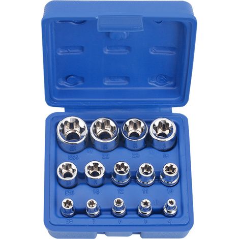 Set di 14 bussole Torx femmina E4-E24 E-Hex Torx