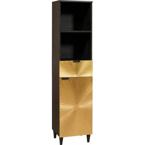 Mueble de Cuarto de Baño Negro y dorado 38 x 33 x 160 cm vidaXL