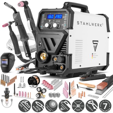 STAHLWERK Soldadora con gas protector 6 en 1 Kombi CTM-416 Puls Pro – Equipada al completo – CUT, TIG, MIG/MAG, PULS, MMA (soldadura manual/ARC), FLUX hasta 160 A, cortadora de plasma hasta 40 A, func (1/5)