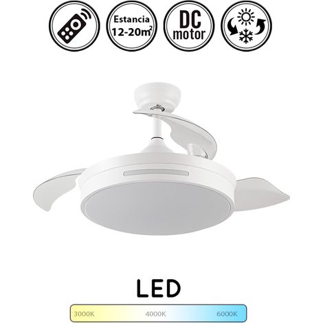 Ventilador dc 72w micenas blanco 3 aspas transp. 108d 6 veloc. 7200lm 3 colores c/remoto, reg.intensidad, memoria y temporiz.25