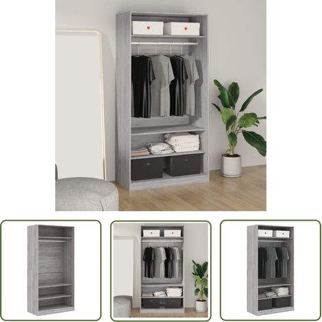 The Living Store Kleiderschrank Grau Sonoma 100x50x200 cm Holzwerkstoff - Holzschrank - Kleiderschrank - Garderobe - Grau - Wohnzimmer (1/5)