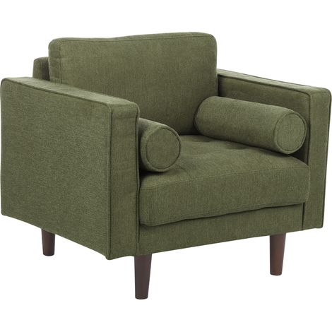 Sillón retro tapizado tela respaldo acolchado grueso sala de estar verde Nurmo (1/5)
