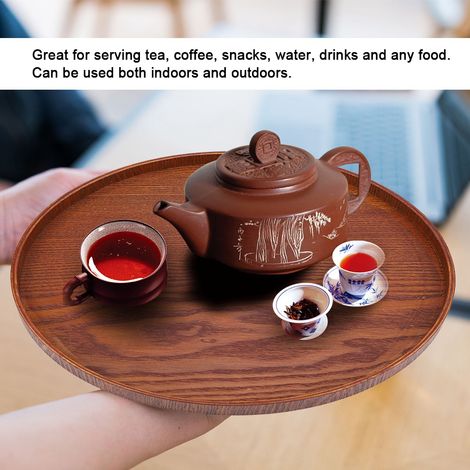 Plateau de service rond en bois naturel, assiette en bois, plat de service pour thé, nourriture, eau et boissons, 30 cm (1/5)