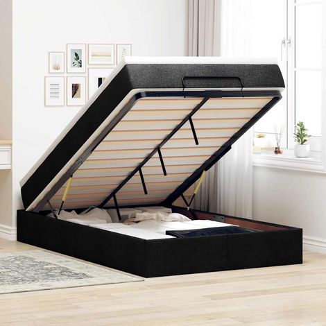 Cadre de Lit Ottoman avec Matelas à Ressorts Ensachés - Tissu Polyester Noir 120x200cm - Mécanisme Hydraulique de Levage + Surmatelas Amovible (1/4)