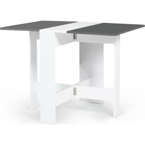 Idmarket – Table console pliable 2-4 personnes – Bois blanc – Plateau gris – Dimensions 103 x 76 cm – Idéale pour petits espaces