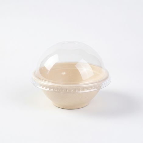 Bol jetable naturel 220 ml avec couvercle en dôme transparent