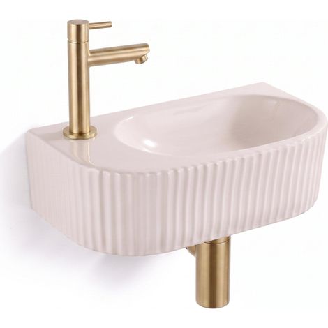 QeramiQ Fuente Lavabo pour WC - 40x22x12 cm - nervure - demi-rond - trou de robinet de Lavabo pour WC a gauche - ceramique - robinet de Lavabo pour WC (1/5)