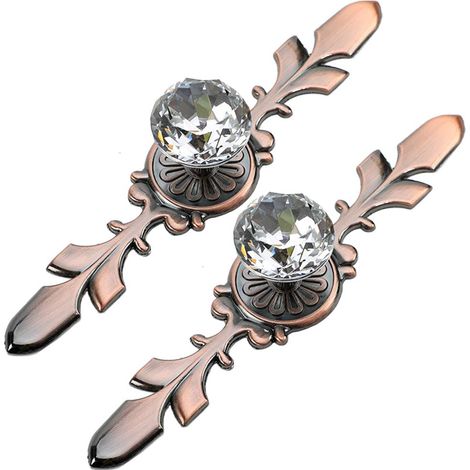 2 Pièces Poignée Bouton de Meuble en Transparent Diamant Cristal Verre Poignee de Porte Meuble Tiroir Placard Décoration, avec Vis (Bronze Rouge 170 mm) (1/4)