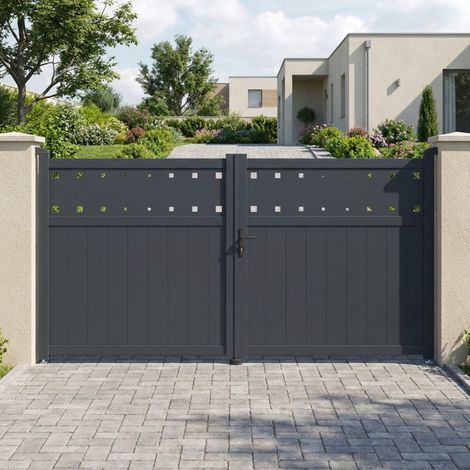 Portail battant aluminium 300x158 cm anthracite motorisable (1/4)