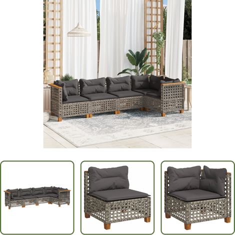 vidaXL Rattanmöbel - 5-tlg. Garten-Sofagarnitur mit Kissen Grau Poly Rattan (1/5)