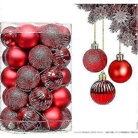 Boules de Noël rouges, lot de 34 boules de 4 cm pour décoration de sapin, incassables et à suspendre. (1/5)