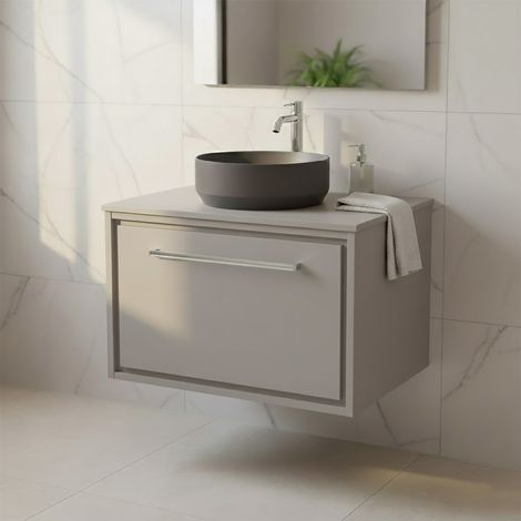 Hudson Reed Lille Wall Hung 1-Drawer Vanity Unit with Worktop 600mm Wide - Pebble Grey