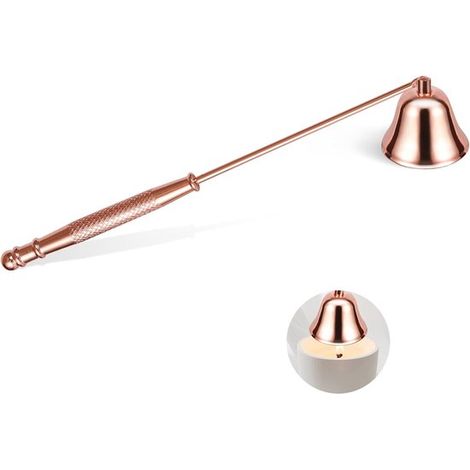 Spegnicandele con manico lungo. Spegnicandele con stoppino in metallo e manico lungo, ideale per candele profumate. Per spegnere la fiamma delle candele (oro rosa). (1/5)