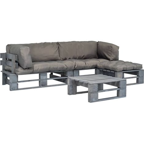 4-tlg. Outdoor-Lounge-Set Paletten mit Kissen in Grau Holz vidaXL (1/5)