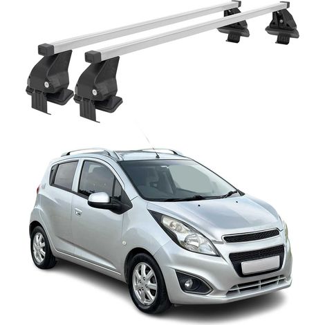 OMAC Dachträger Querträger Stahl für Chevrolet Spark M400 2015-2022 – Abschließbar – City-Crash-getestet – DIN 75302:2019 – ISO/PAS 11154:2006 – Max. 50 kg Silber (1/5)