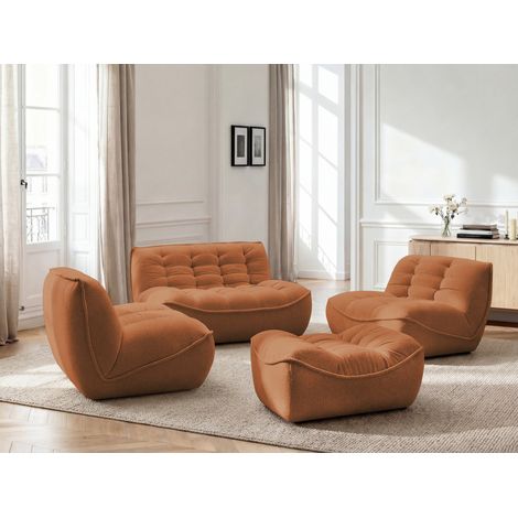 BOBOCHIC - Canapé droit fixe modulable SERENA avec 2 chauffeuses 1 place et 1 chauffeuse 2 places tissu chiné avec pouf   Orange