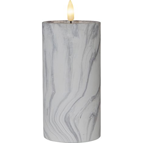 Star Trading Bougie Flamme Marble, bougie ronde, design Mamor, LED, minuterie, blanc chaud, 17,5 cm